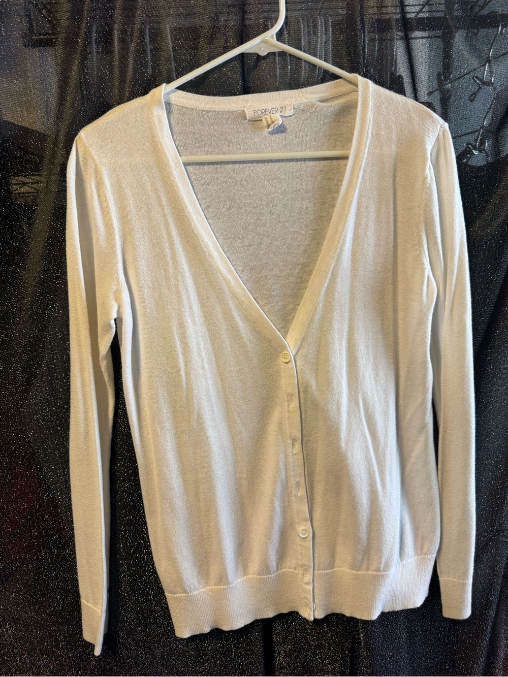 Forever 21 Cream V-Neck Button Front Lightweight Cardigan